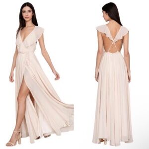 Yumi Kim Full Bloom Chiffon Wrap Ivory Maxi Ruffle Dress Formal